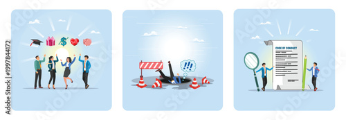 Reward or bonus payment to motivate employee concept. Loss or pitfall. Code of conduct.
