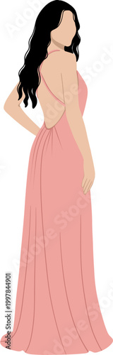 Minimalist Woman In Backless Pink Gown