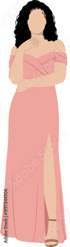 Flat Illustration Woman In Pink Evening Gown