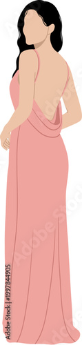 Elegant Illustration Of A Woman In A Pink Gown