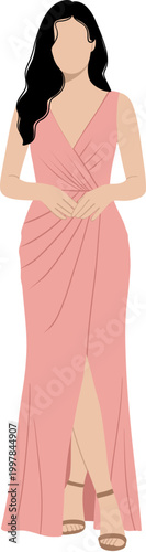 Flat Illustration Woman In Pink Dress