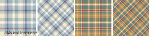 Seamless plaid and check pattern set. tartan checkered fabric fashion texture background.