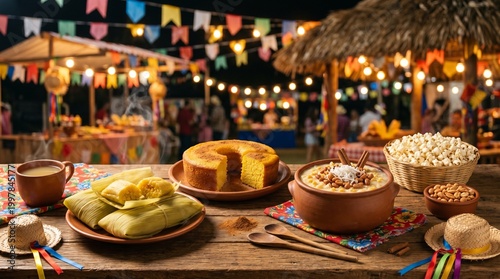 Brazilian Festa Junina Food Table with Traditional June Festival Snacks