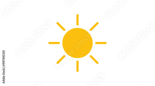 Yellow sun and clouds vector illustration featuring a sunny summer sky design with a warm cartoon sunshine symbol for weather art