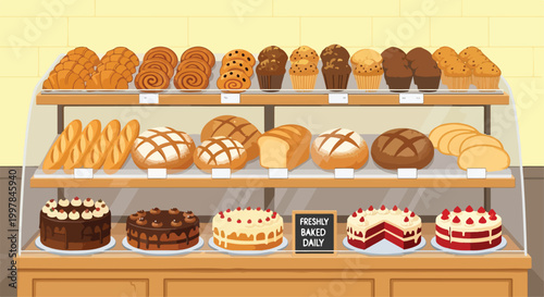 Foto A bakery display case filled with various pastries and cakes