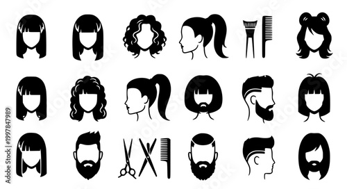Hair Salon Silhouette Vector Set Hairstyles Barber Beauty Icon Collection