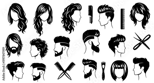 Hair Salon Silhouette Collection Hairstyles Beauty Barber Vector Illustration Set