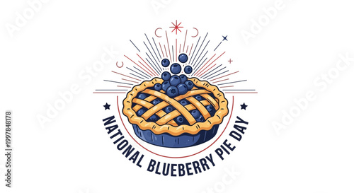 A vector illustration for National Blueberry Pie Day featuring a homemade blueberry pie with a lattice crust and bursting with blueberries, set against a clean white background