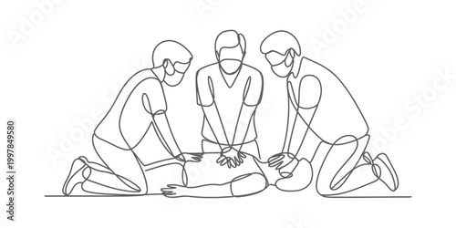 Continuous line drawing of doctors performing cpr on patient
