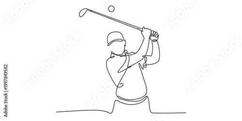Continuous line drawing of a man playing golf