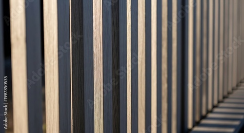 Modern Wood Slat Fence Background with Shallow Depth of Field