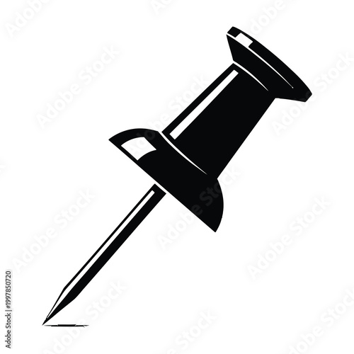 Black push pin on white background