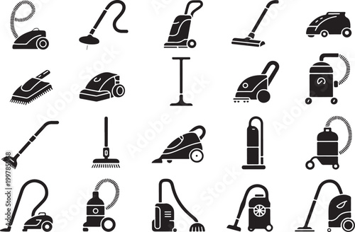 Vacuum cleaner icons set vector collection different types of vacuum cleaners household cleaning equipment.
