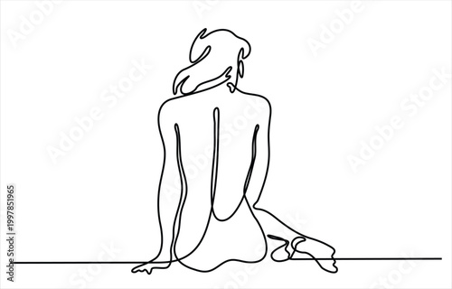 Continuous line art illustration of seated human figure symbolizing posture relaxation expression and minimalist design