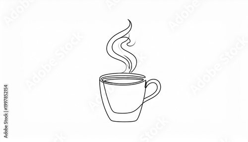 A simple line drawing illustration of a steaming hot cup of coffee, perfect for cafe menus, beverage promotions, or breakfast themes