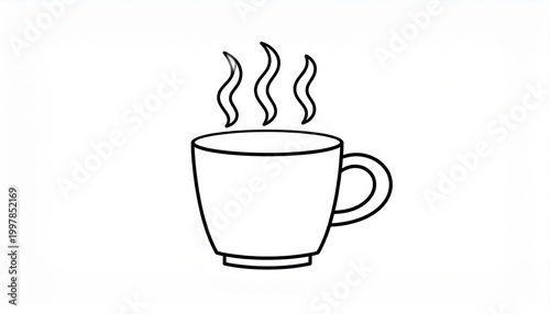 Steaming Coffee Cup Icon - A Simple Line Drawing Representing a Hot Beverage