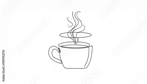 Elegant minimalist one-line drawing of a steaming cup, symbolizing warmth, comfort, and the simple pleasure of a hot beverage, ideal for clean graphic design projects with a contemporary aesthetic