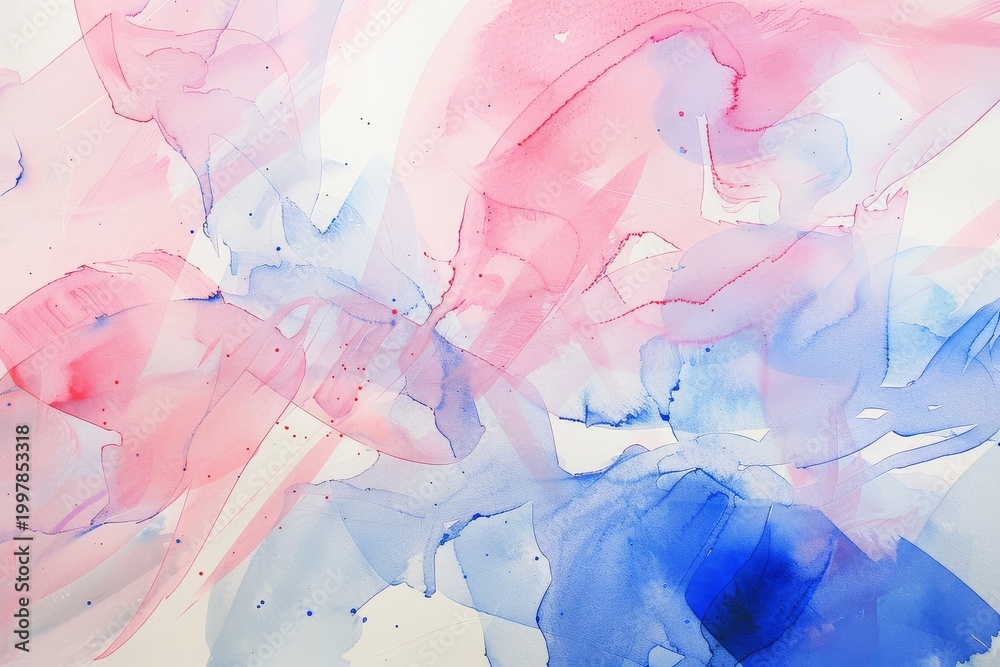 Fototapeta premium Watercolor pink and blue abstract shapes and lines. Modern artistic design with fluid composition and vibrant colors for decoration and artwork.