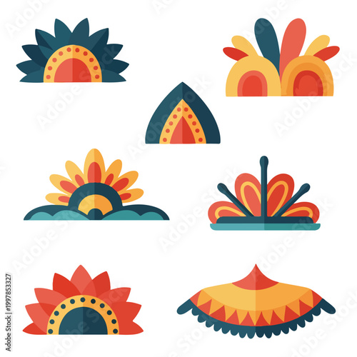Tableau sur toile Colorful abstract shapes resembling hats or headpieces