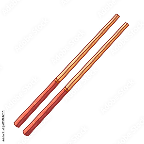 hand-drawn illustration of wooden chopsticks with a red handles