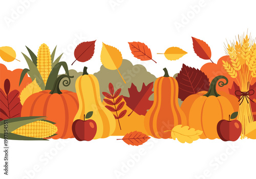 Cuadro en lienzo Colorful arrangement of autumnal produce and leaves