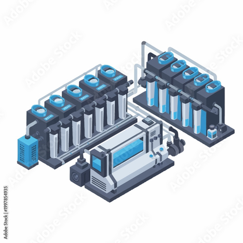 Industrial water purification system with multiple filters and tanks.