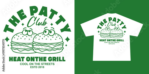 Funny cartoon character of burger Graphic Design for T shirt Street Wear and Urban Style