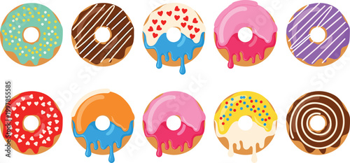 Delicious Cartoon Donuts Collection Pink Blue Purple Chocolate and Rainbow Sprinkled Varieties
