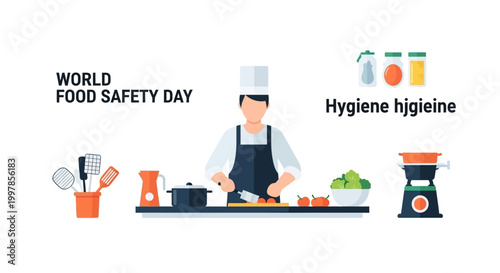 Chef preparing healthy meal for world food safety day flat vector illustration