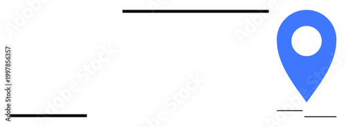 Navigation, geolocation, map directions, mobile apps, travel planning, location services. A blue location pin icon on a white background with clean lines. Navigation and geolocation concepts