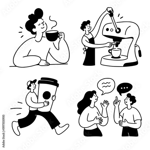 Cafe Lifestyle and Coffee Moments – Modern Barista Illustration