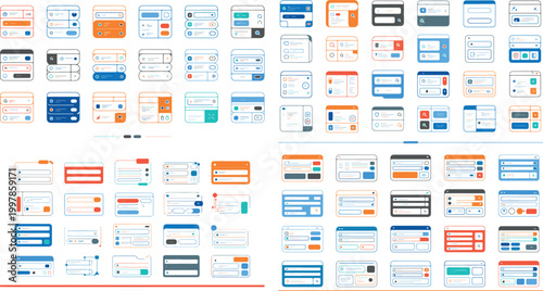 Collection of modern web and mobile app interface elements and wireframes for user design and development  user interface design elements