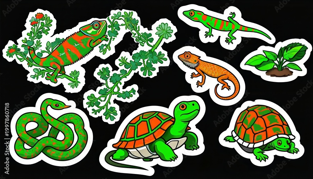 Obraz premium Lizard and Turtle Sticker Collection