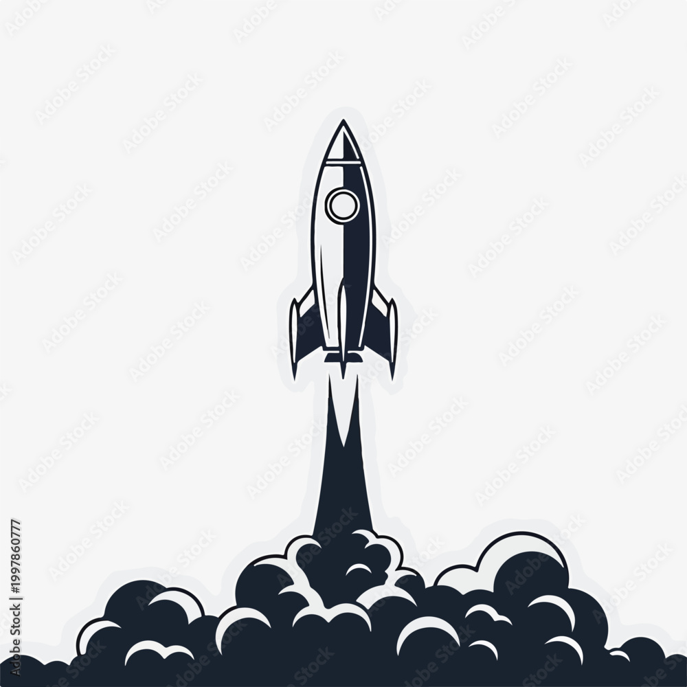 Fototapeta premium A rocket ship launching into the sky with smoke