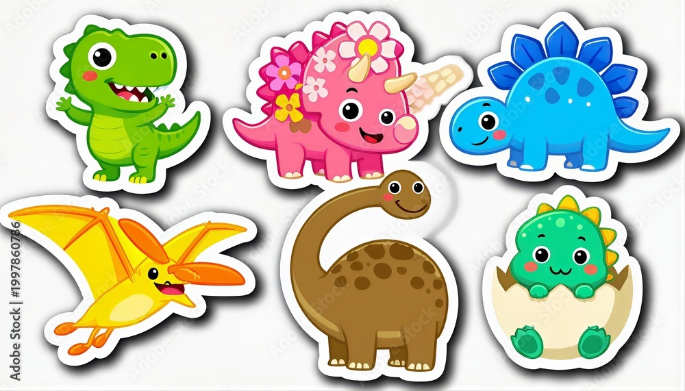 Fototapeta premium Cute Dinosaur Stickers Collection