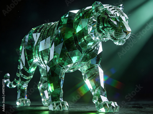 Full emerald crystal tiger with pure gemstone body and reflective surface