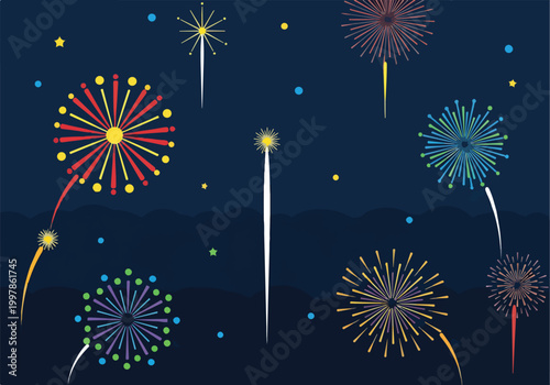 Vibrant fireworks exploding in night sky