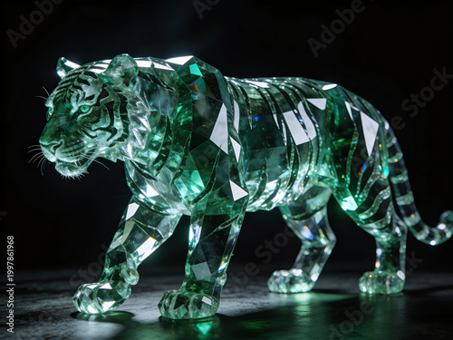 Full emerald crystal tiger with pure gemstone body and reflective surface