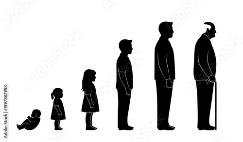 Human life stages silhouette men growth evolution newborn to elderly vector set