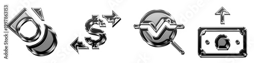 Obraz na plátně 3D icon bundle glossy style - donation, exchange, financial growth analysis, and initiate money transfer