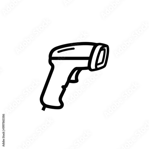Barcode scanner device illustrated with simple black lines portrays the essential hardware used for inventory management and point of sale efficiency in contemporary retail and logistics stores.