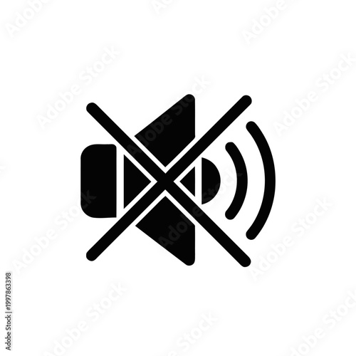 Speaker icon with a strike-through line indicates a muted audio state for digital interfaces and multimedia applications that require clear user feedback controls.