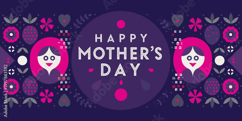 Happy Mother s Day floral illustration with circular design