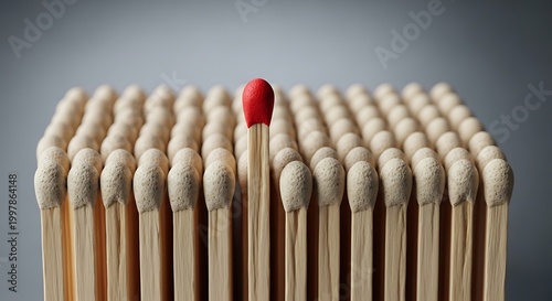 A single red match standing out from a crowd of brown matches