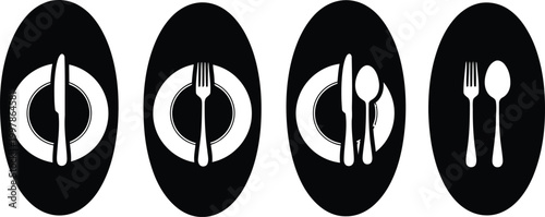 Black and white placemat set with cutlery icons