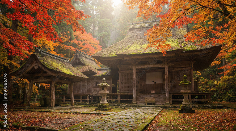 Obraz premium Ancient Japanese Temple Autumn