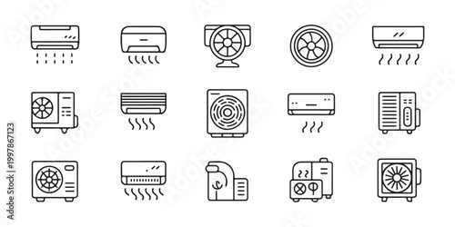Air Conditioner and Fan Vector Line Icon Collection