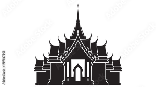 Stylized silhouette of a majestic traditional Asian temple, reflecting spiritual heritage and intricate cultural architectural design against a clean backdrop