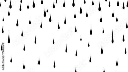 Black raindrops falling down white.