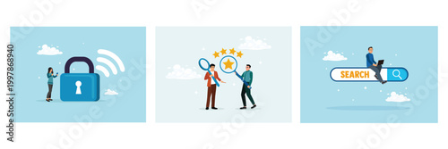 Mobile phone connected to wifi with wireless security, evaluate employee performance, work online.